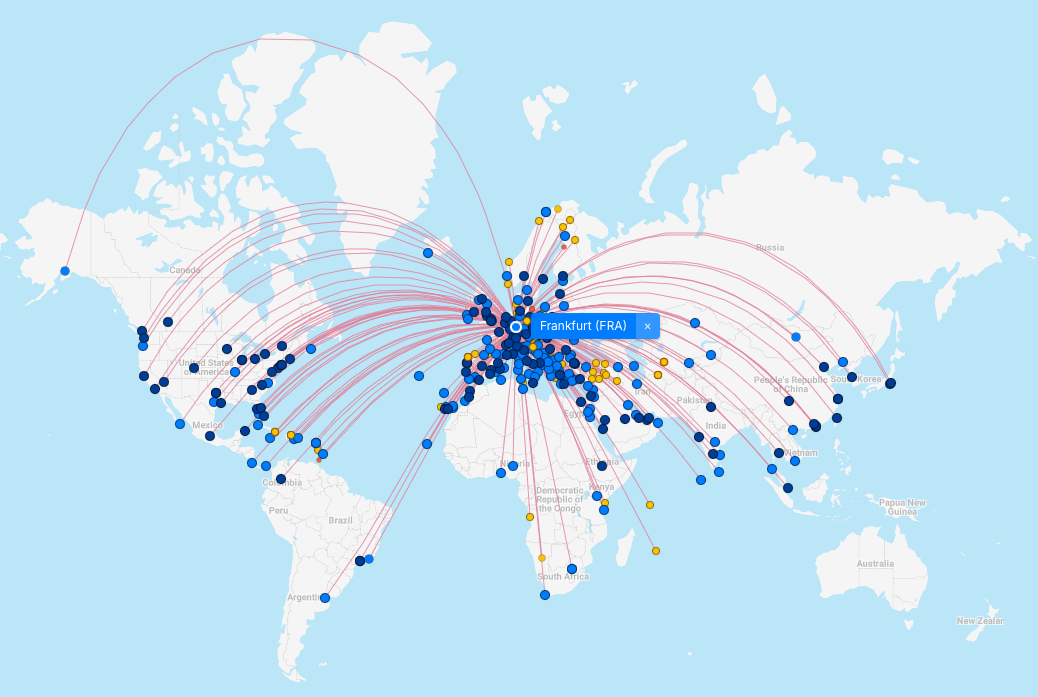 Map of flight connections to Fulda